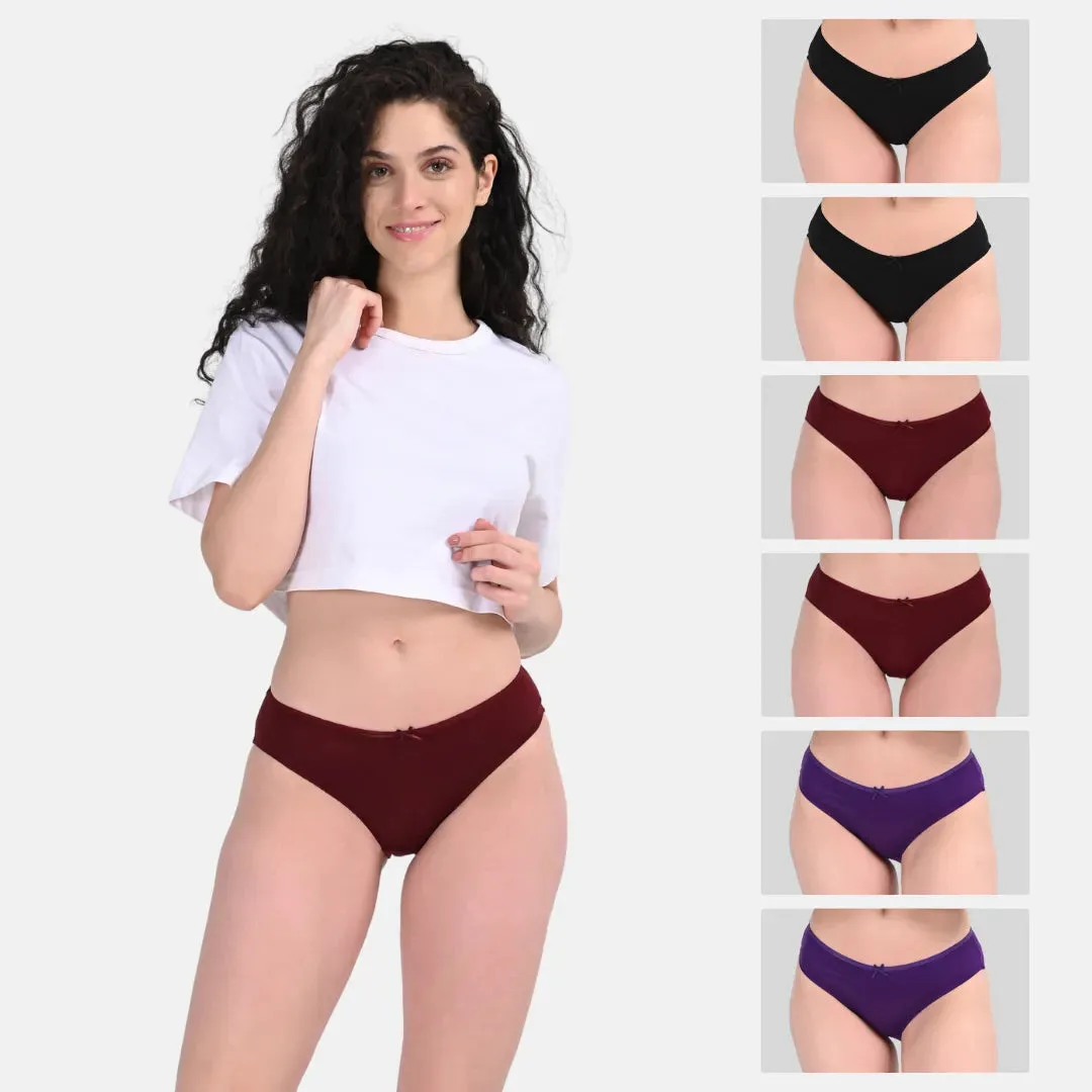 BrZee Bikinis | Lightweight Cotton-Elastane Fabric | Super Stretchy For Comfort | No Visible Panty Lines | Pack Of 6