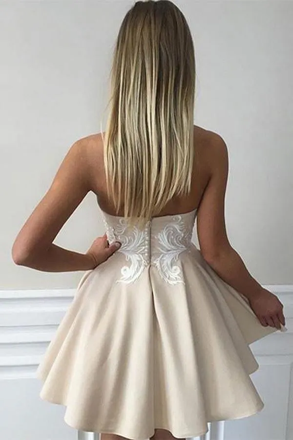 Cute Sweetheart Lace Appliques Short Prom Dresses A Line Homecoming Dress For Girls OK424