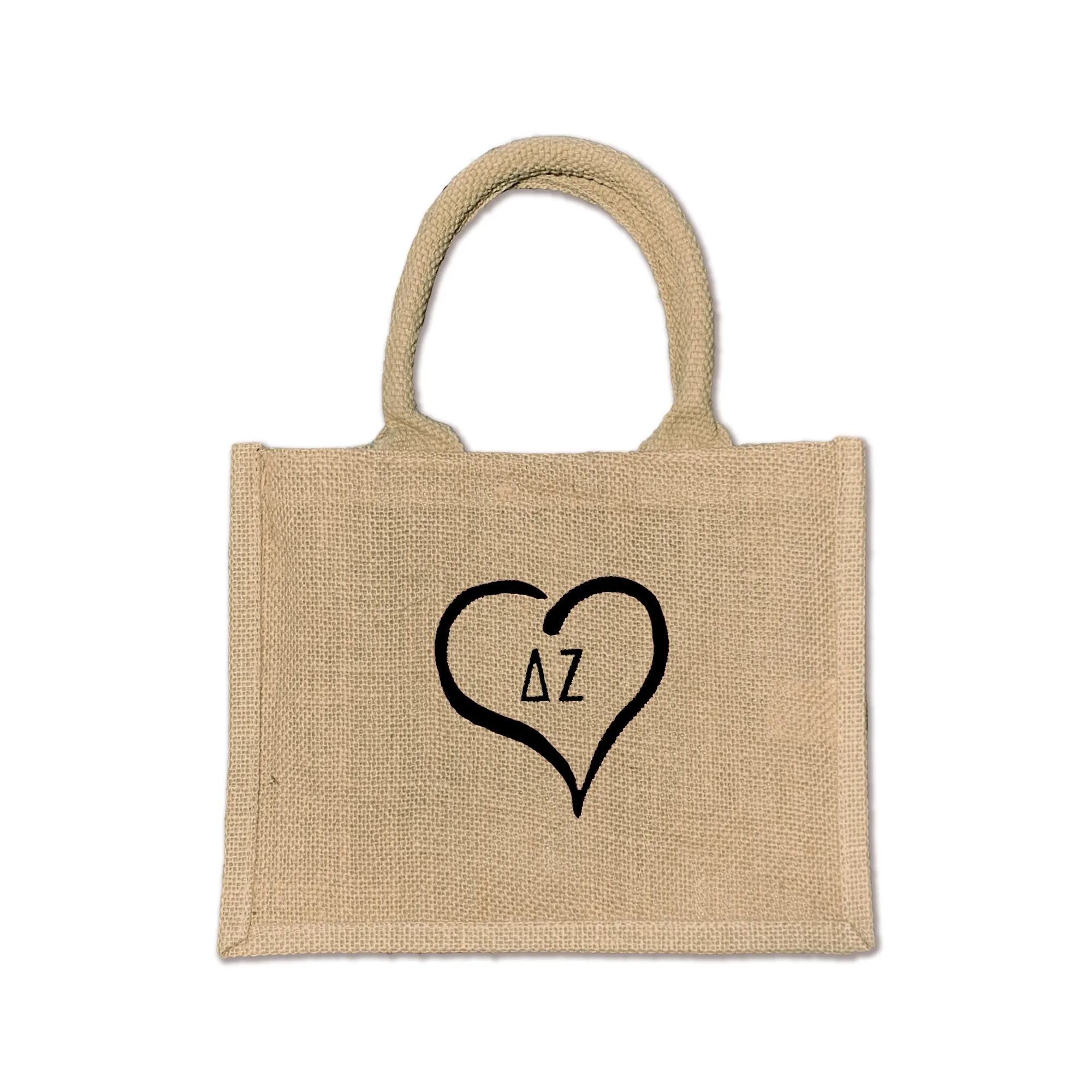 Delta Zeta  Heart and Sorority Letters Burlap Tote Bag