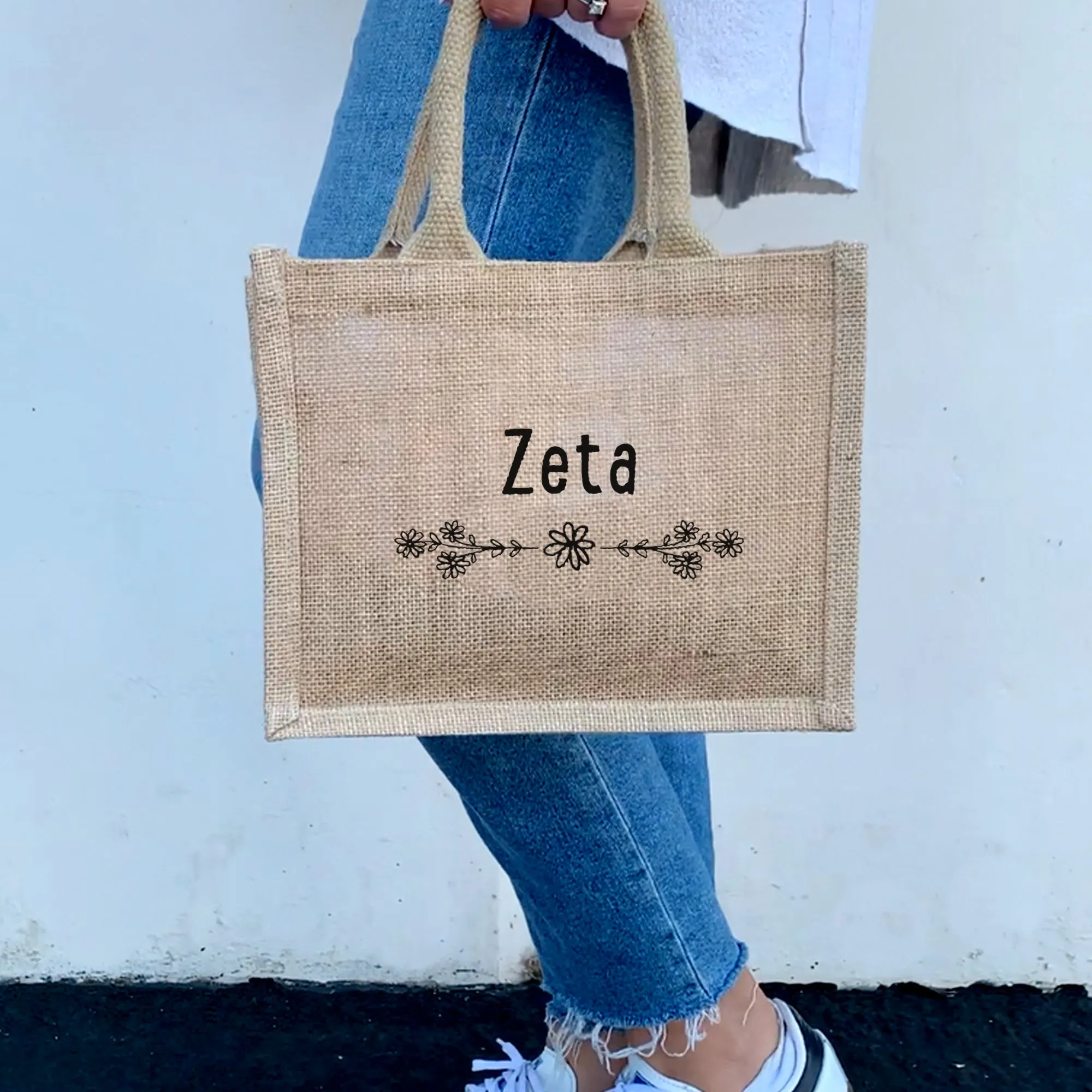 Floral Burlap Sorority Tote Bag – Perfect for Big Little Reveal, Bid Day, Greek Life Gifts