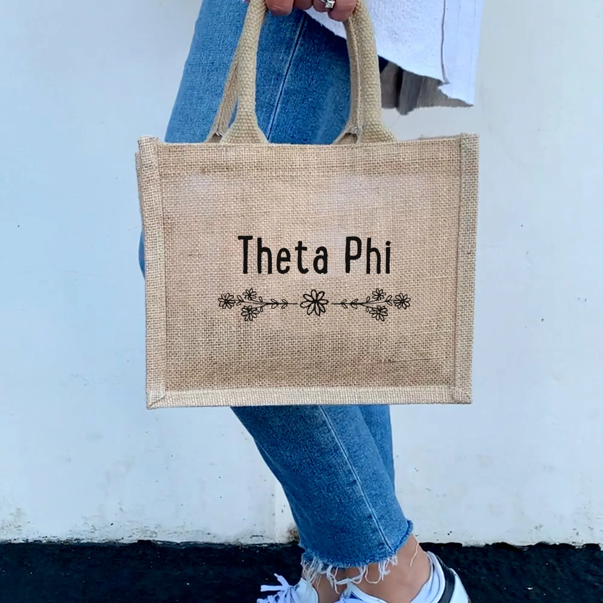 Floral Burlap Sorority Tote Bag – Perfect for Big Little Reveal, Bid Day, Greek Life Gifts