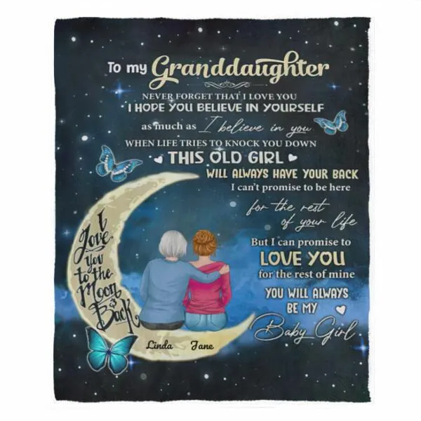 Grandma Granddaughter On Moon Personalized Flannel Blanket