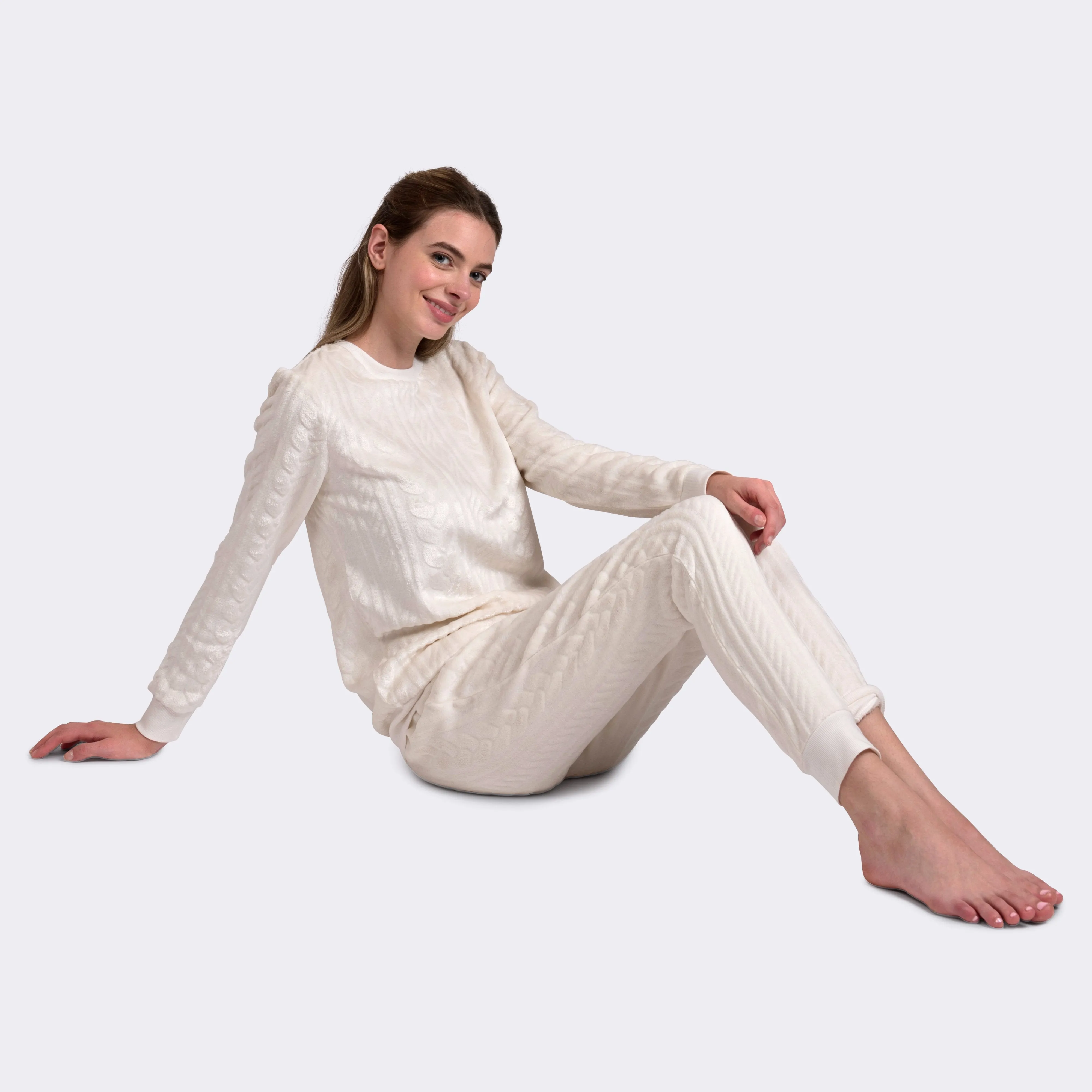 Ladies' 2-PC Carved Plush Cozy Pajama Set