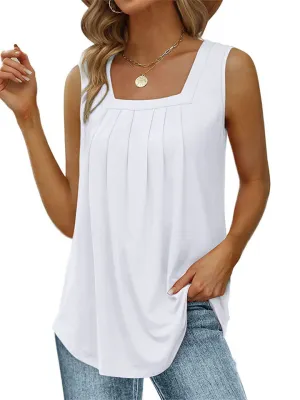 Ladies Slim Cozy Square Neck Pleated Tank Tops