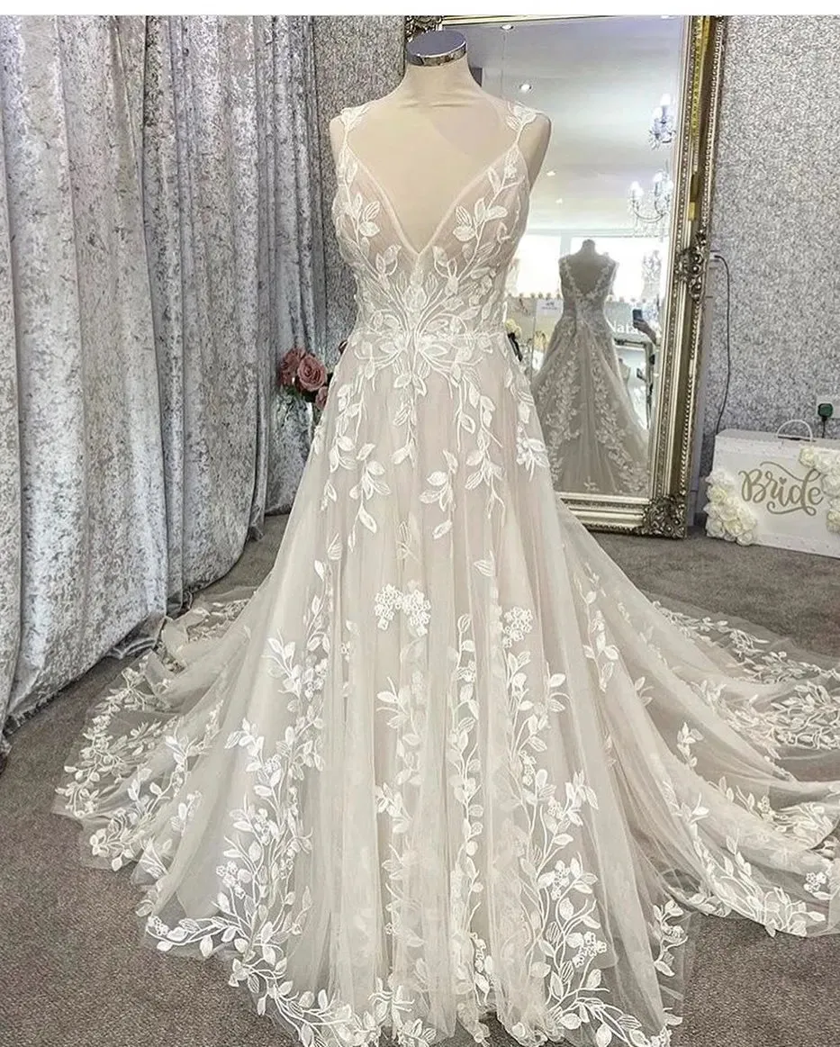Lakshmigown Vestido Boho Chic Wedding Dress Vintage Lace Appliques Zipper Back Bridal Gowns 2023 Vestido Largo Boda