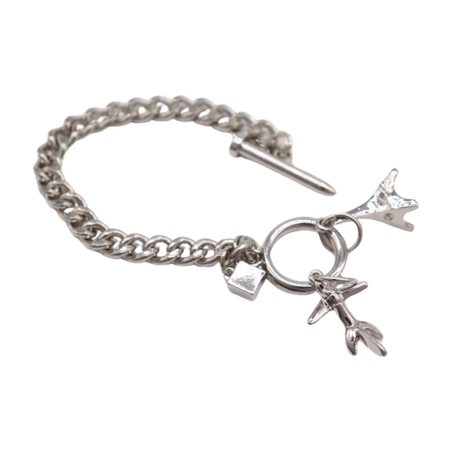 New Women Silver Metal Chain Links Wrist Bracelet Airplane Eifel Tower Charms France