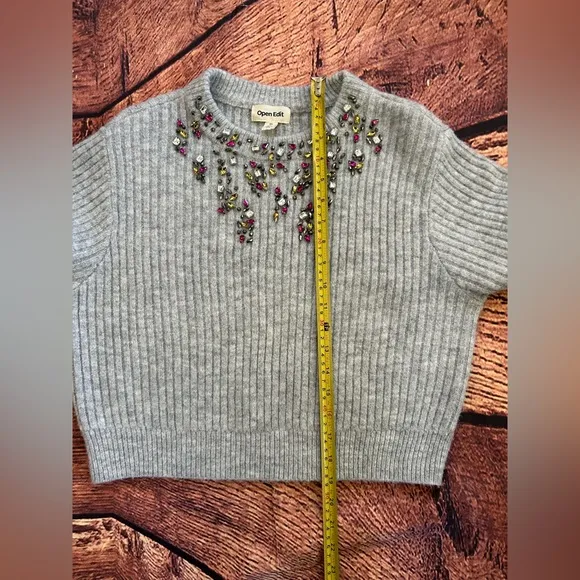 NWOT Open Edit Embellished GREY Sweater SIZE  XS