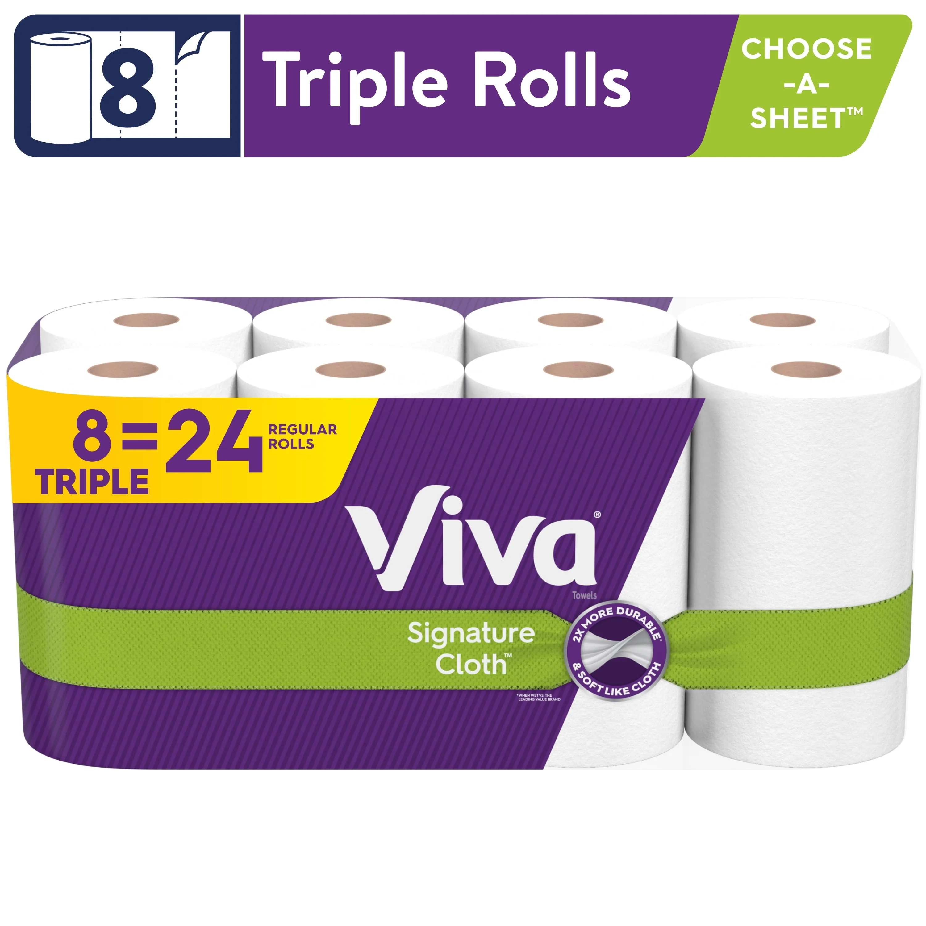 Viva Signature Cloth Paper Towels, 8 Triple Rolls (141 Sheets), Soft & Durable